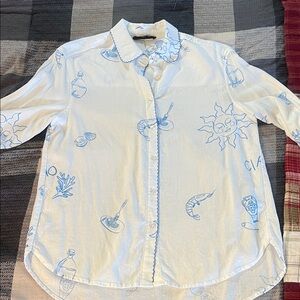 Jane and Delancey White and Blue Button Down Shirt